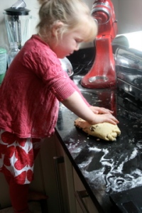 Kneading the shortbread dough............